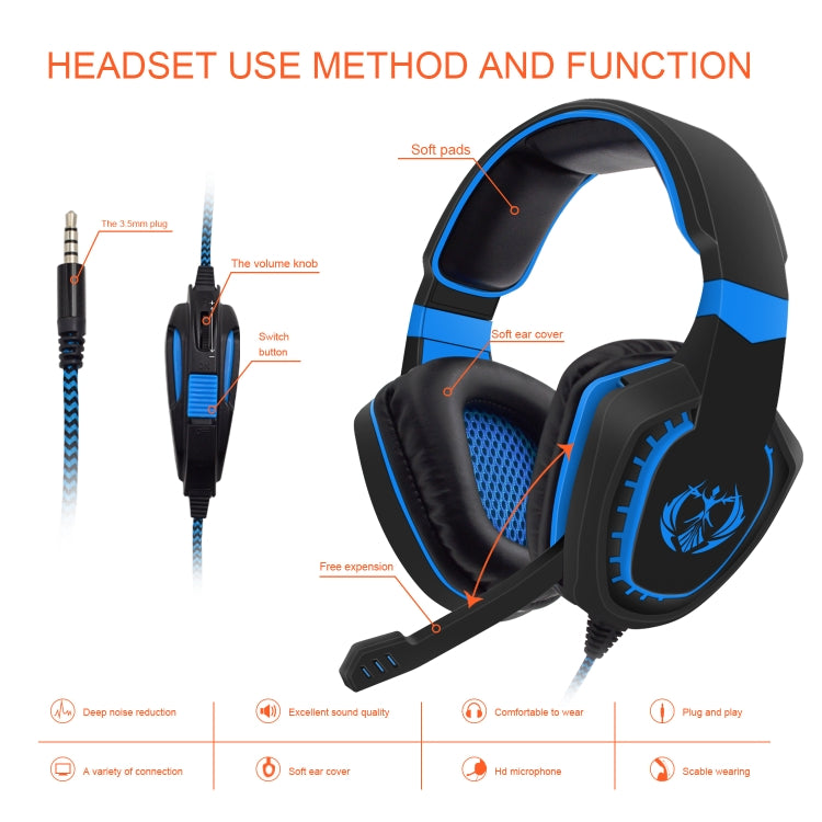 SADES AH-28 3.5mm Plug Wire-controlled Noise Reduction E-sports Gaming Headset with Retractable Microphone, Cable Length: 2m(Black Blue) - free shipping - PMC Jewellery - Order now!