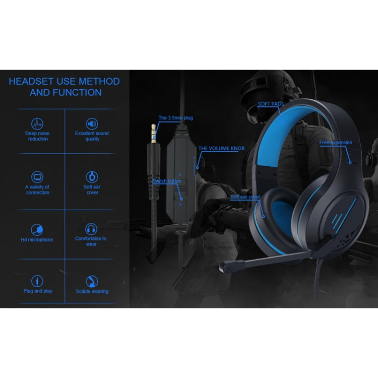 SADES MH601 3.5mm Plug Wire-controlled Noise Reduction E-sports Gaming Headset with Retractable Microphone, Cable Length: 2.2m(Black Blue) - free shipping - PMC Jewellery - Order now!