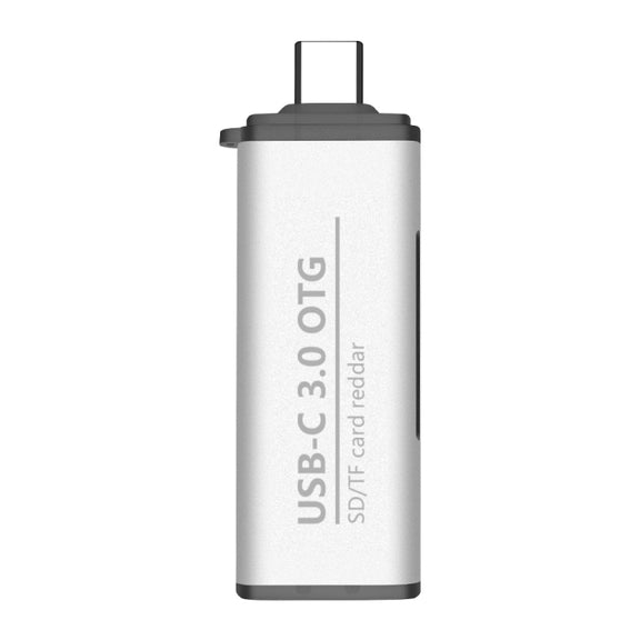 ADS-103 3 in 1 Type-C Male to USB 3.0 Female + SD / TF Card Slots OTG Adapter SD / TF Card Reader (Silver)