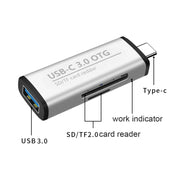 ADS-103 3 in 1 Type-C Male to USB 3.0 Female + SD / TF Card Slots OTG Adapter SD / TF Card Reader (Silver)