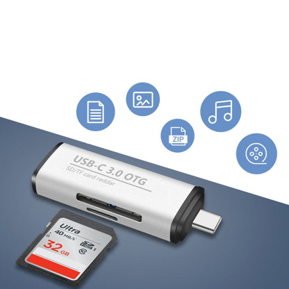 ADS-103 3 in 1 Type-C Male to USB 3.0 Female + SD / TF Card Slots OTG Adapter SD / TF Card Reader (Silver) -  by PMC Jewellery | Online Shopping South Africa | PMC Jewellery | Buy Now Pay Later Mobicred