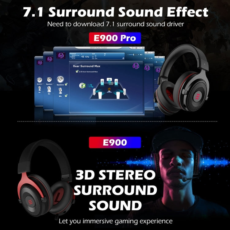EKSA E900 Pro 7.1 Gaming Wire-Controlled Head-mounted USB Luminous Gaming Headset with Microphone(Black) - free shipping - PMC Jewellery - Order now!