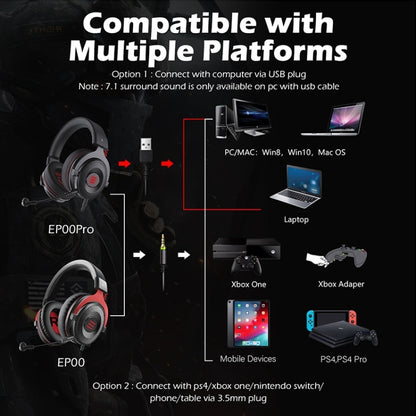 EKSA E900 Pro 7.1 Gaming Wire-Controlled Head-mounted USB Luminous Gaming Headset with Microphone(Black) - free shipping - PMC Jewellery - Order now!