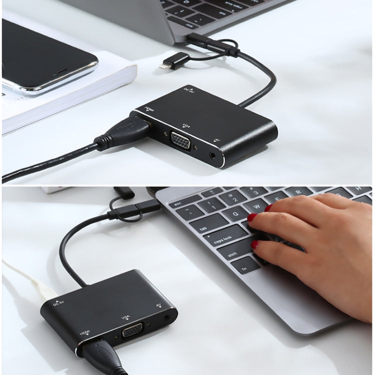 7585B 3 in 1 Micro USB / 8 Pin / Type-C to VGA / HDTV / AV Adapter Mobile HD Screen Player (Black) - Wireless Display Dongle by PMC TechLife | Online Shopping South Africa | PMC TechLife | Buy Now Pay Later Mobicred