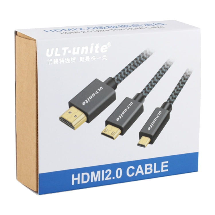 ULT-unite Gold-plated Head HDMI Male to Micro HDMI Male Nylon Braided Cable, Cable Length: 2m(Silver)