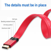 4K 60Hz DisplayPort 1.2 Male to DisplayPort 1.2 Male Aluminum Shell Flat Adapter Cable, Cable Length: 3m (Red)