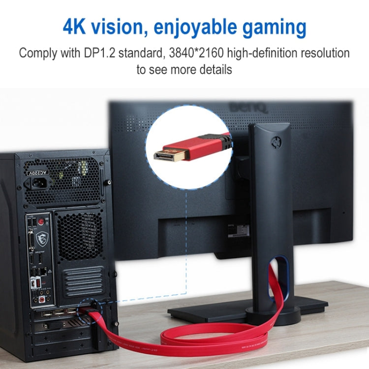 4K 60Hz DisplayPort 1.2 Male to DisplayPort 1.2 Male Aluminum Shell Flat Adapter Cable, Cable Length: 3m (Red)