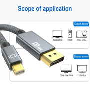 Mini DP Male to 8K DisplayPort 1.4 Male HD Braided Adapter Cable, Cable Length: 2m