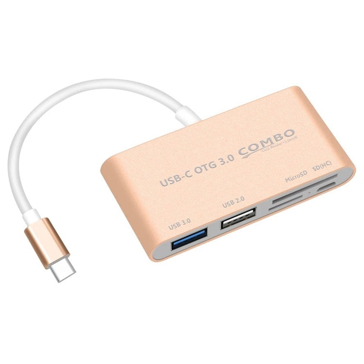COMBO T-693 5 in 1 USB-C / Type-C to SD / TF / Micro SD Card Slot + USB 3.0 + USB 2.0Ports OTG HUB Card Reader(Gold) - free shipping - PMC Jewellery - Order now!