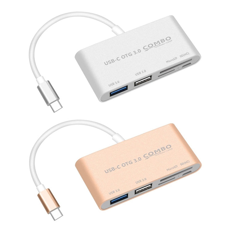 COMBO T-693 5 in 1 USB-C / Type-C to SD / TF / Micro SD Card Slot + USB 3.0 + USB 2.0Ports OTG HUB Card Reader(Silver)