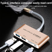 COMBO T-693 5 in 1 USB-C / Type-C to SD / TF / Micro SD Card Slot + USB 3.0 + USB 2.0Ports OTG HUB Card Reader(Silver)
