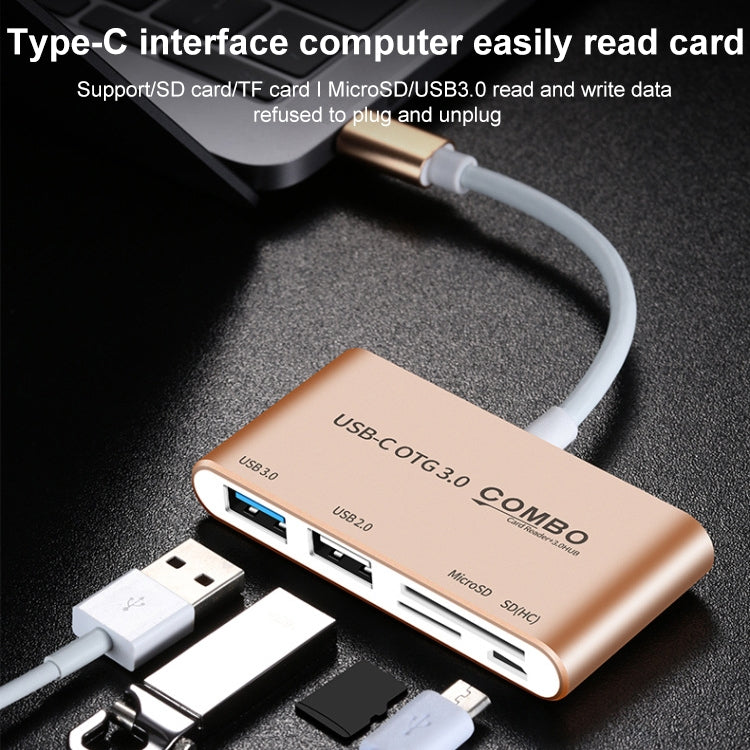 COMBO T-693 5 in 1 USB-C / Type-C to SD / TF / Micro SD Card Slot + USB 3.0 + USB 2.0Ports OTG HUB Card Reader(Silver)