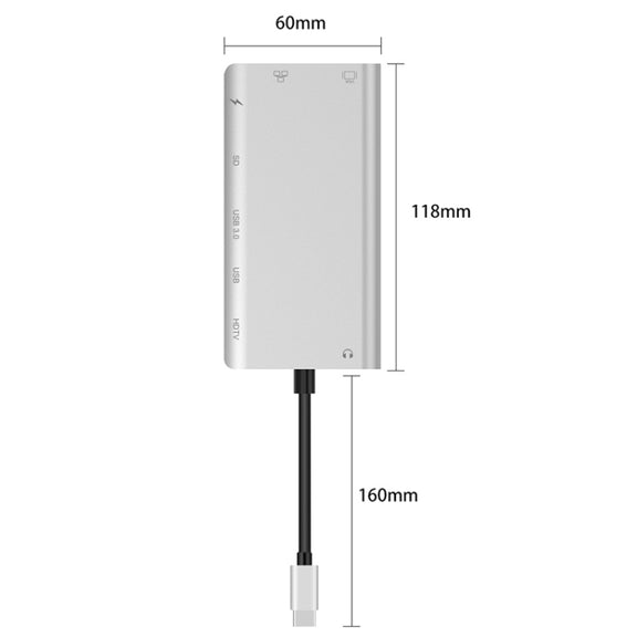 Onten 9591BD 8 in 1 USB-C / Type-C to PD USB-C / Type-C Charging + Gigabit Ethernet + Dual USB 3.0 + HDMI + VGA + SD Card Slot + 3.5mm AUX HUB(Silver)