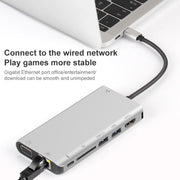 Onten 9591BD 8 in 1 USB-C / Type-C to PD USB-C / Type-C Charging + Gigabit Ethernet + Dual USB 3.0 + HDMI + VGA + SD Card Slot + 3.5mm AUX HUB(Silver)