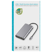 Onten 9591BD 8 in 1 USB-C / Type-C to PD USB-C / Type-C Charging + Gigabit Ethernet + Dual USB 3.0 + HDMI + VGA + SD Card Slot + 3.5mm AUX HUB(Grey)