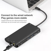 Onten 9591BD 8 in 1 USB-C / Type-C to PD USB-C / Type-C Charging + 100M Ethernet Port + Dual USB 3.0 + HDMI + VGA + SD Card Slot + 3.5mm AUX HUB (Black)