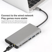 Onten 9591BD 8 in 1 USB-C / Type-C to PD USB-C / Type-C Charging + 100M Ethernet Port + Dual USB 3.0 + HDMI + VGA + SD Card Slot + 3.5mm AUX HUB (Grey)
