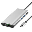 Onten 9591BD 8 in 1 USB-C / Type-C to PD USB-C / Type-C Charging + 100M Ethernet Port + Dual USB 3.0 + HDMI + VGA + SD Card Slot + 3.5mm AUX HUB (Silver) - free shipping - PMC TechLife - Order now!
