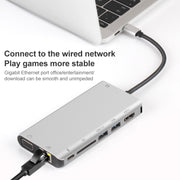 Onten 9591BD 8 in 1 USB-C / Type-C to PD USB-C / Type-C Charging + 100M Ethernet Port + Dual USB 3.0 + HDMI + VGA + SD Card Slot + 3.5mm AUX HUB (Silver)