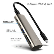 Rocketek HC463 USB3.1 Gen2  to Type-C 3.1 + USB 3.1 + SD / TF 6 in 1 HUB Adapter