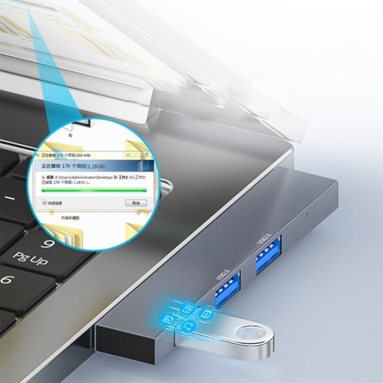 889R USB Male to Dual USB 2.0+USB 3.0 Female Adapter(Silver)