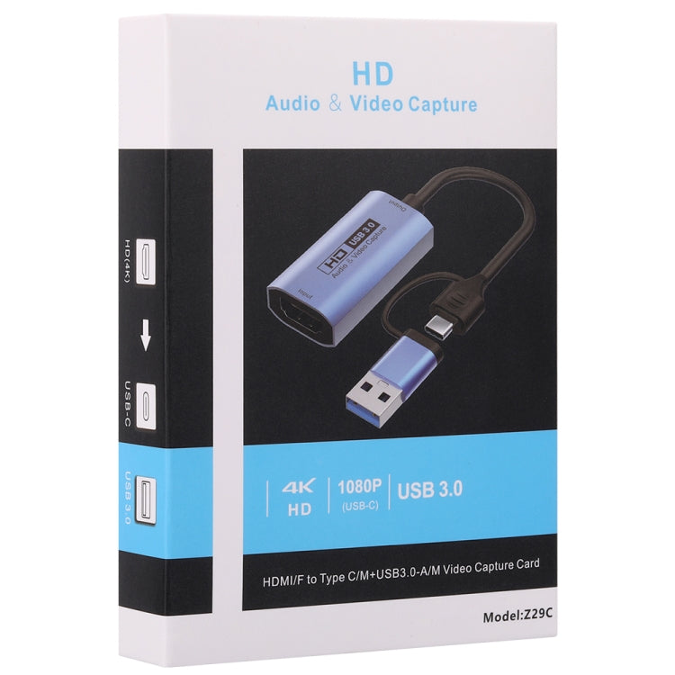 Z29C HDMI/F Female to USB-C / Type-C+USB 3.0/M Male HD Video Capture Card - Video Capture Solutions by PMC TechLife | Online Shopping South Africa | PMC TechLife | Buy Now Pay Later Mobicred