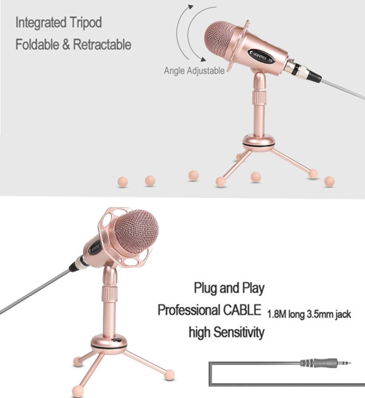 Yanmai Y20 Professional Game Condenser Microphone  with Tripod Holder, Cable Length: 1.8m, Compatible with PC and Mac for  Live Broadcast Show, KTV, etc.(Rose Gold) - Microphone by Yanmai | Online Shopping South Africa | PMC TechLife | Buy Now Pay Later Mobicred