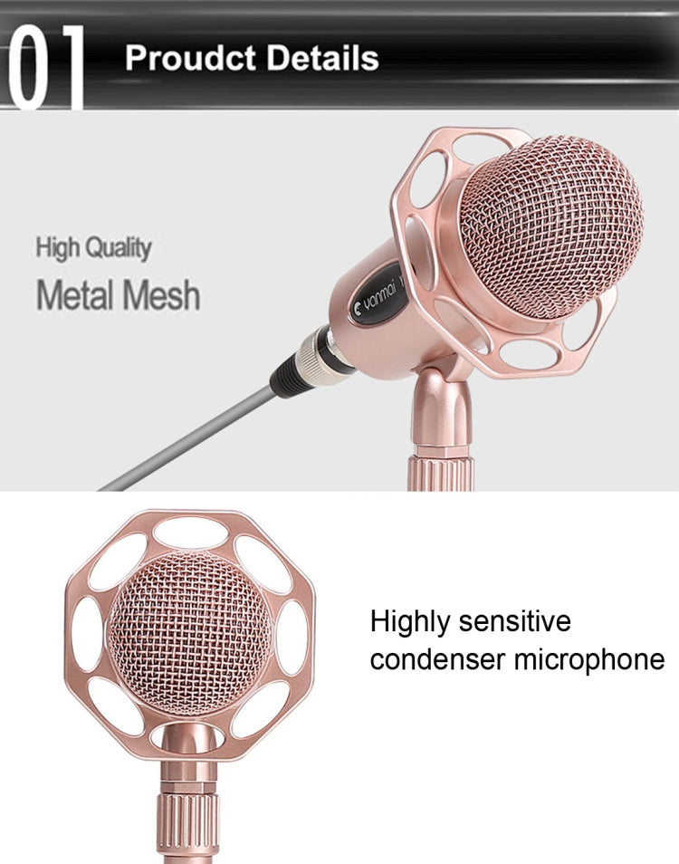 Yanmai Y20 Professional Game Condenser Microphone  with Tripod Holder, Cable Length: 1.8m, Compatible with PC and Mac for  Live Broadcast Show, KTV, etc.(Rose Gold) - Microphone by Yanmai | Online Shopping South Africa | PMC TechLife | Buy Now Pay Later Mobicred