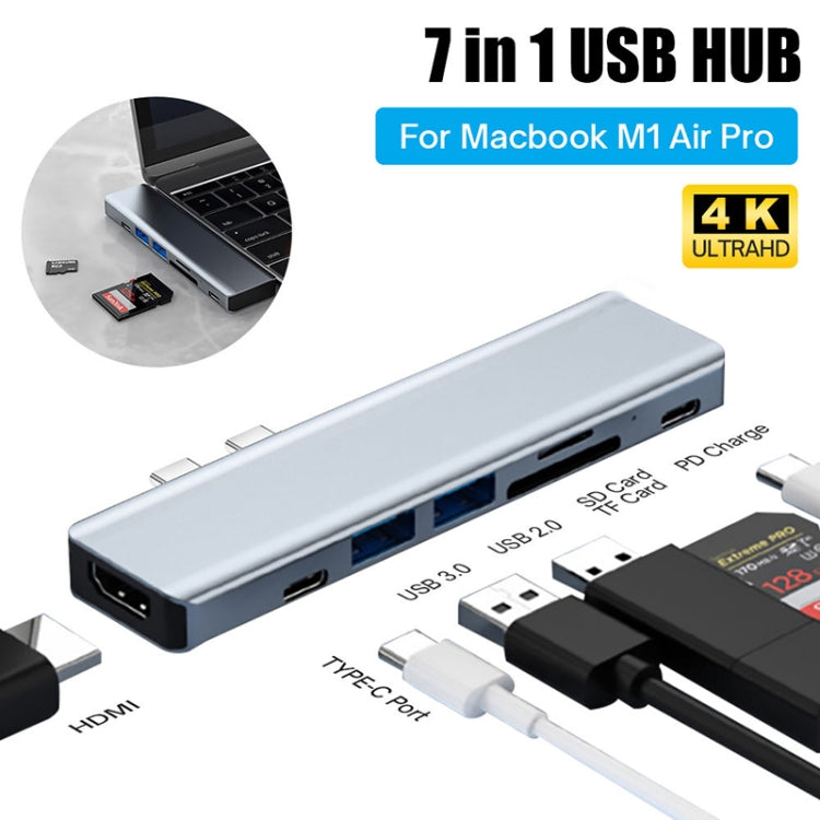 BYL-2101 7 in 1 Dual USB-C / Type-C to USB Docking Station HUB Adapter (Silver) - free shipping - PMC Jewellery - Order now!