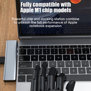 BYL-2101 7 in 1 Dual USB-C / Type-C to USB Docking Station HUB Adapter (Silver)