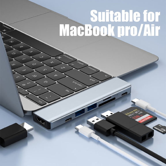 BYL-2101 7 in 1 Dual USB-C / Type-C to USB Docking Station HUB Adapter (Silver)