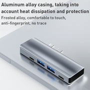 YG-2102 5 in 1 Dual USB-C / Type-C to USB Docking Station HUB Adapter (Silver)