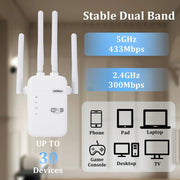 ZX-R08 1200Mbps 2.4G/5G Dual-Band WiFi Repeater Signal Amplifier, US Plug