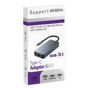 BYL-2308 6 in 1 USB-C / Type-C to USB3.2 + Gigabit Internet + HDTV HUB Adapter (Dark Gray)