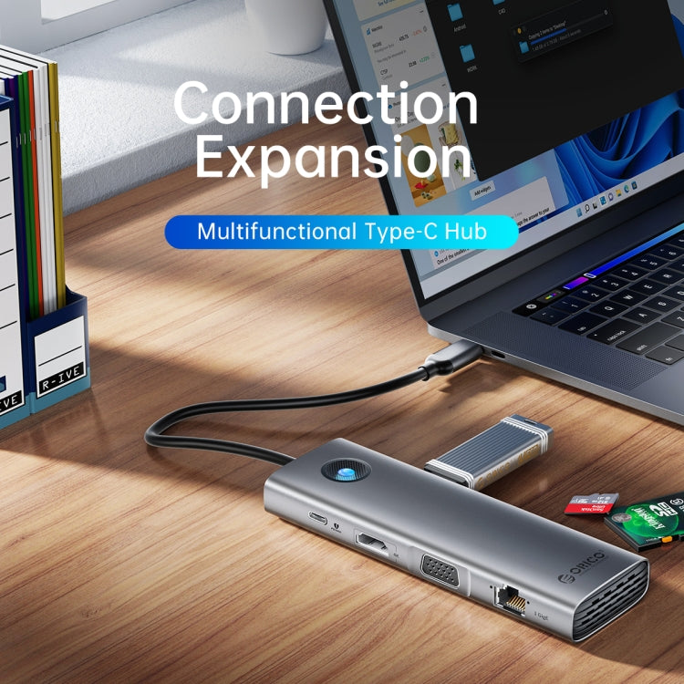 ORICO PW11-8PM Type-C / USB-C 8-in-1 5Gbps Multifunction Docking Station Card Reader (Silver)