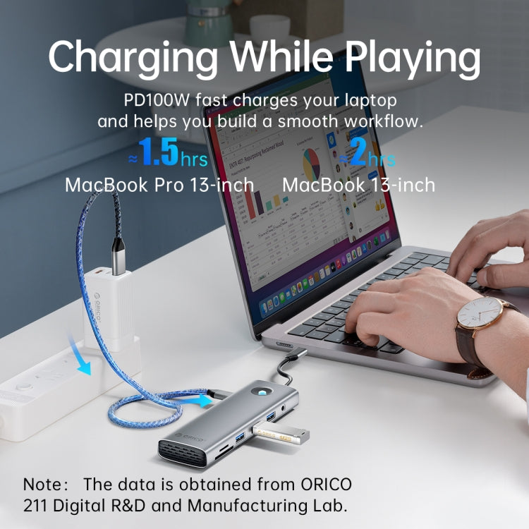 ORICO PW11-9P Type-C / USB-C 8-in-1 5Gbps Multifunction Docking Station(Dark Gray) - free shipping - PMC TechLife - Order now!