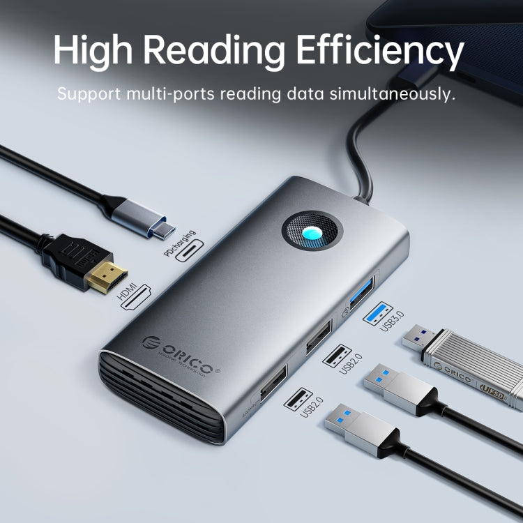 ORICO ORICO-PW11-6PCR R45 Type-C / USB-C 6-in-1 5Gbps Multifunction Docking Station (Silver) - USB HUB by ORICO | Online Shopping South Africa | PMC TechLife | Buy Now Pay Later Mobicred