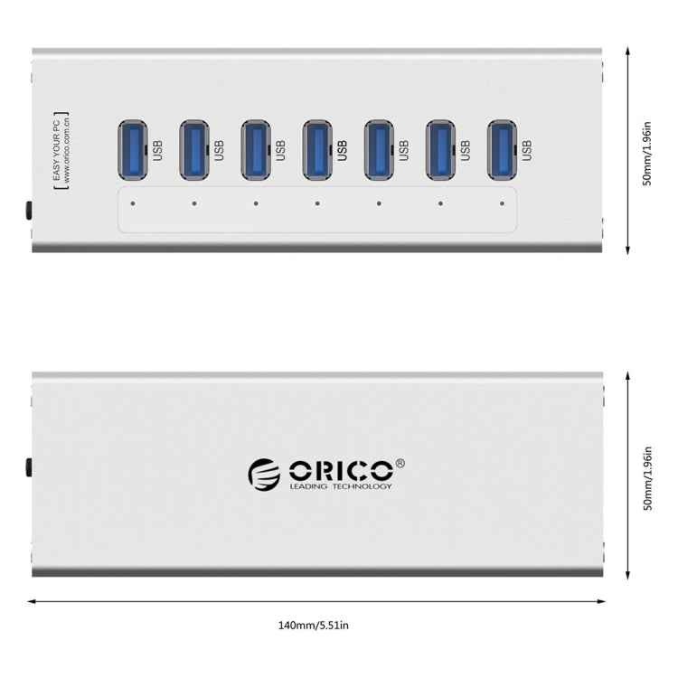 ORICO A3H7 Aluminum High Speed 7 Ports USB 3.0 HUB with 12V/2.5A Power Supply for Laptops(Silver) - free shipping - PMC TechLife - Order now!