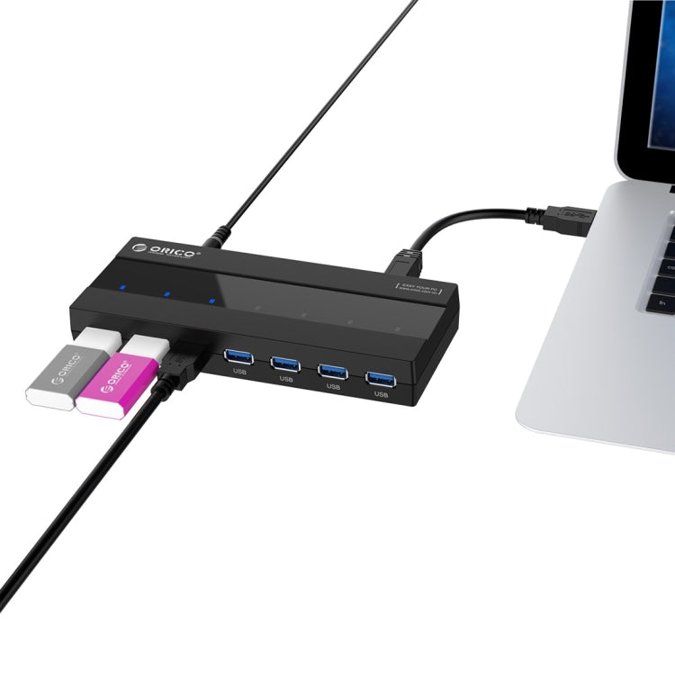 ORICO H727RK-U3 ABS High Speed 7 Ports USB 3.0 HUB with 12V Power Adapter for Laptops / Smartphones(Black) - free shipping - PMC TechLife - Order now!