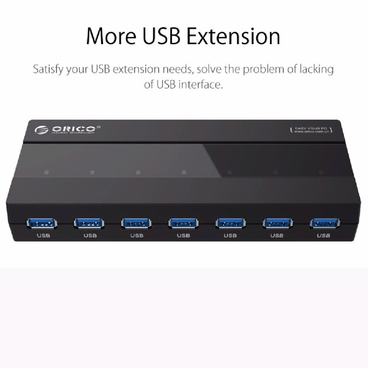 ORICO H727RK-U3 ABS High Speed 7 Ports USB 3.0 HUB with 12V Power Adapter for Laptops / Smartphones(Black) - free shipping - PMC TechLife - Order now!
