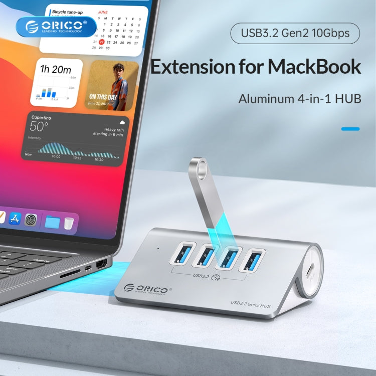 ORICO M3U4 Aluminum Alloy 4-Port USB 3.2 Gen1 10Gbps HUB (Silver) - free shipping - PMC Jewellery - Order now!
