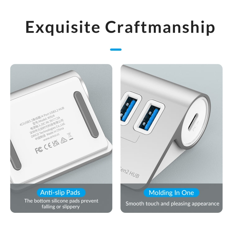 ORICO M3U4 Aluminum Alloy 4-Port USB 3.2 Gen1 10Gbps HUB (Silver) - free shipping - PMC Jewellery - Order now!