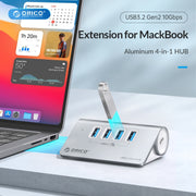 ORICO M3U4 Aluminum Alloy 4-Port USB 3.2 Gen1 10Gbps HUB (Silver)