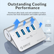 ORICO M3U4 Aluminum Alloy 4-Port USB 3.2 Gen1 10Gbps HUB (Silver)
