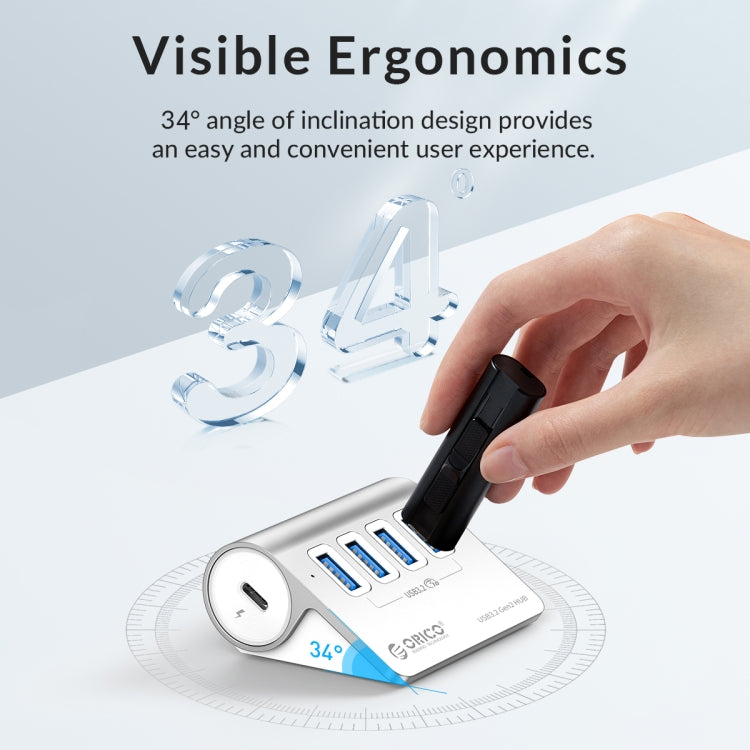 ORICO M3U4 Aluminum Alloy 4-Port USB 3.2 Gen1 10Gbps HUB (Silver) - free shipping - PMC Jewellery - Order now!