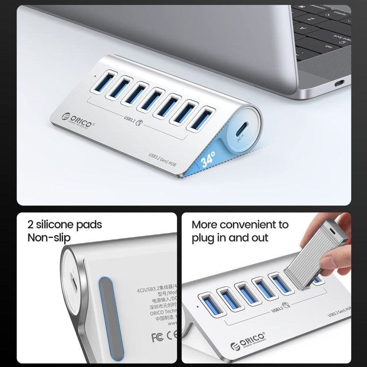 ORICO M3U7 Aluminum Alloy 7-Port USB 3.2 Gen1 5Gbps HUB with 0.5m Cable(Silver)