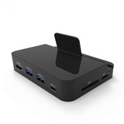 9138 6 in 1 USB-C / Type-C to 4K HDMI + 2 x USB 3.0 + Type-C + SD / TF Card Reader Multifunctional HUB Docking Station with Holder (Black)