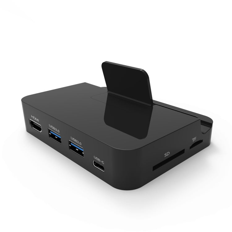 9138 6 in 1 USB-C / Type-C to 4K HDMI + 2 x USB 3.0 + Type-C + SD / TF Card Reader Multifunctional HUB Docking Station with Holder (Black)