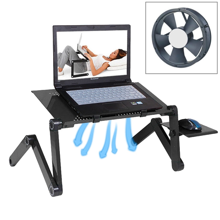 Portable 360 Degree Adjustable Foldable Aluminium Alloy Desk Stand with Cool Fans & Mouse Pad for Laptop / Notebook(Black) - Laptop Stand by PMC Jewellery | Online Shopping South Africa | PMC Jewellery | Buy Now Pay Later Mobicred