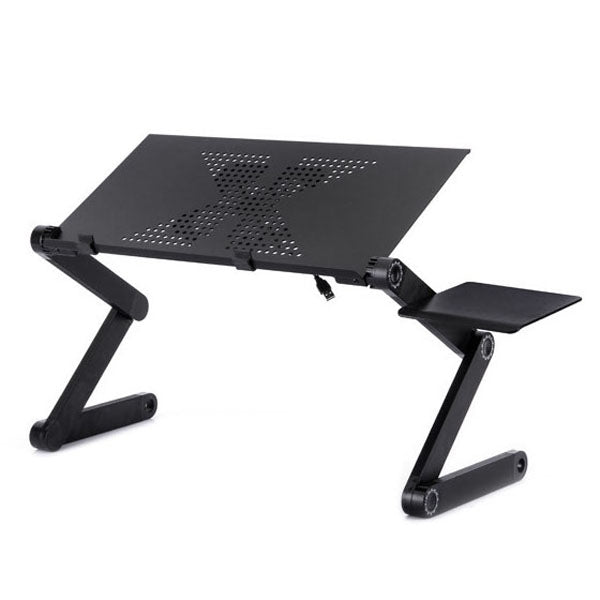 Portable 360 Degree Adjustable Foldable Aluminium Alloy Desk Stand with Cool Fans & Mouse Pad for Laptop / Notebook(Black) - Laptop Stand by PMC Jewellery | Online Shopping South Africa | PMC Jewellery | Buy Now Pay Later Mobicred